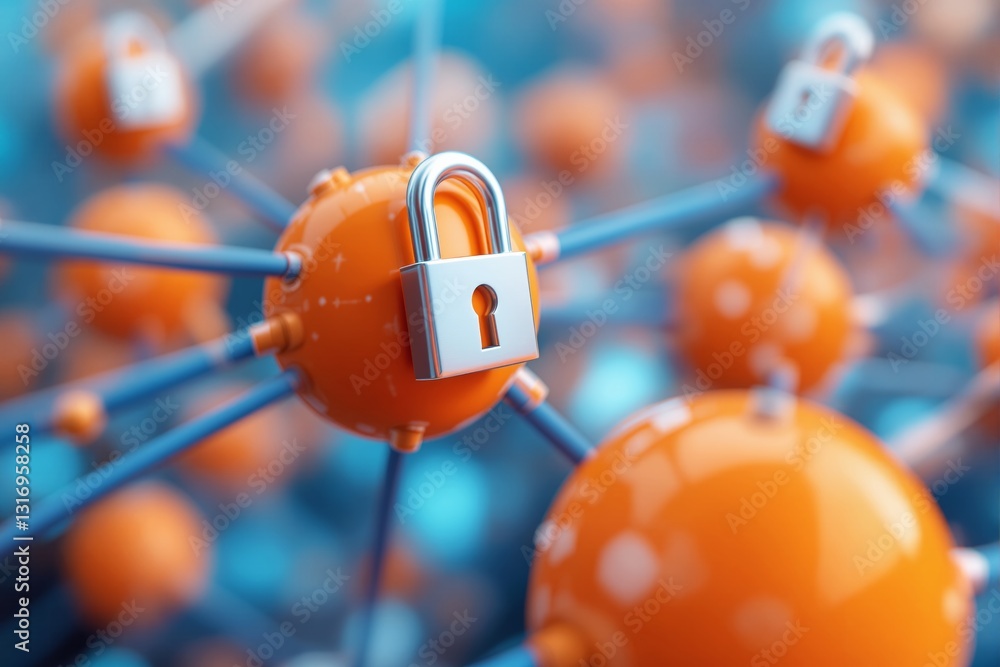 Poster Conceptual representation of data security with interconnected nodes and padlocks.