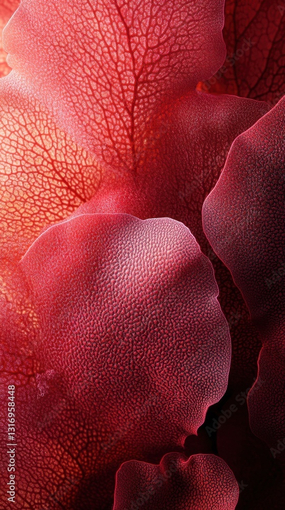 Poster abstract close up of red petal texture creating a vibrant and organic background with intricate deta
