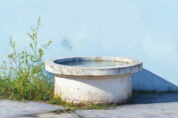 Fototapeta premium A shattered fountain in a forsaken park, with murky water echoing the decline of local engagement and progress.