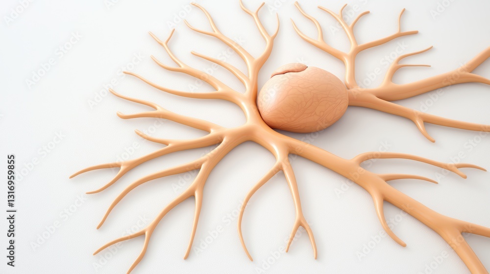 Aufkleber a stylized representation of a neuron with branching dendrites, showcasing a central cell body in a 