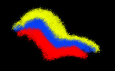 Colombian flag colors creating abstract wavy design on black background