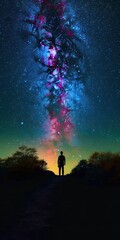 Obraz premium A Man Stands in Awe of the Milky Way Galaxy