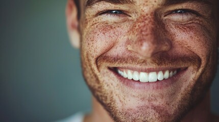 Fototapeta premium Close-up portrait of a happy freckled man smiling.