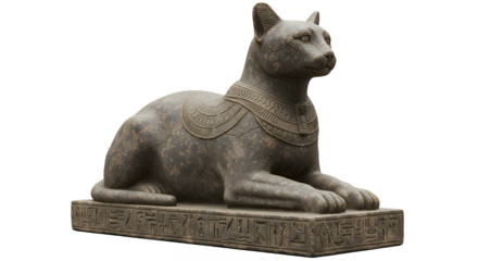 Ancient Egyptian Cat Statue Lying Down with Hieroglyphic Inscriptions