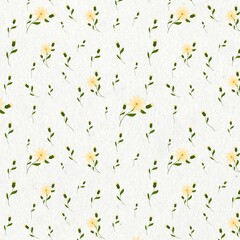 Seamless pattern, yellow flowers, watercolor background.