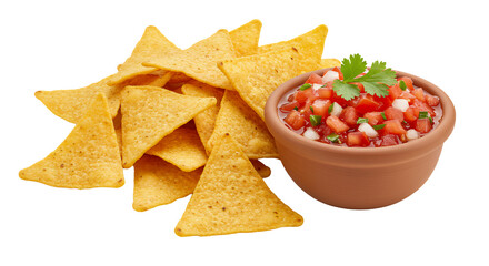 Eating Golden Tortilla Chips with Fresh Tomato Salsa for Snack