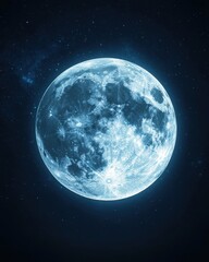 Obraz premium Ethereal full moon glowing in the dark space night sky with stars celestial body lunar surface craters