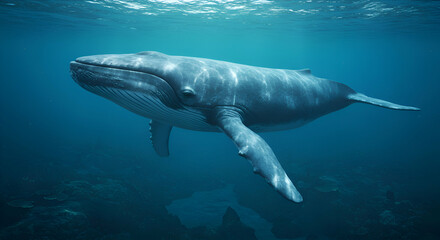 Fototapeta premium Blue Whale in the Deep Ocean