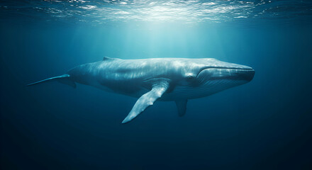 Fototapeta premium Blue Whale Swimming in the Deep Ocean