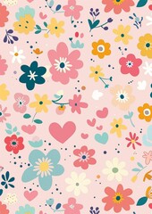 A Vibrant Floral Pattern on a Soft Pink Background