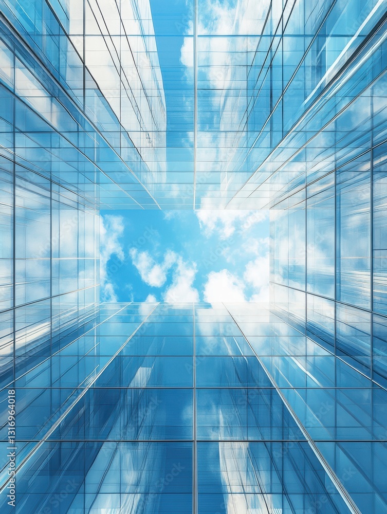 Poster modern architecture reflecting skyward gaze capturing the essence of urban design and architectural 