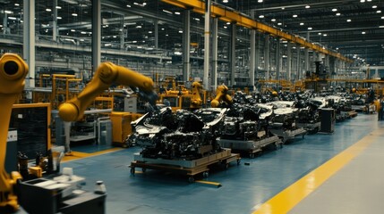 Automated Car Manufacturing Assembly Line: Robots at Work