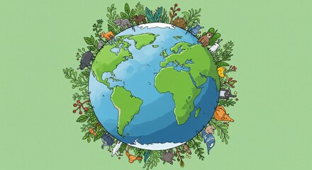 Green Earth with Flowers and Trees in a 3D Globe Illustration