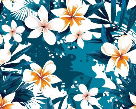 Fototapeta Abstract and asymmetrical sports jersey pattern featuring floral hawaiian aloha theme with green accents and clean lines