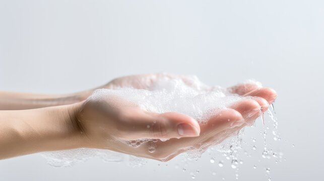 s hand washing white background