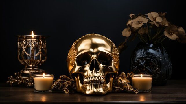 candle gold skull