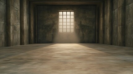 Fototapeta premium An empty stage in a decaying theater, illuminated by a single spotlight, reflects unfulfilled promise of imagination and ingenuity in industry.