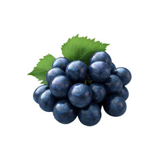 Fototapeta premium Lush Cluster of Dark Blue Grapes with Green Leaves