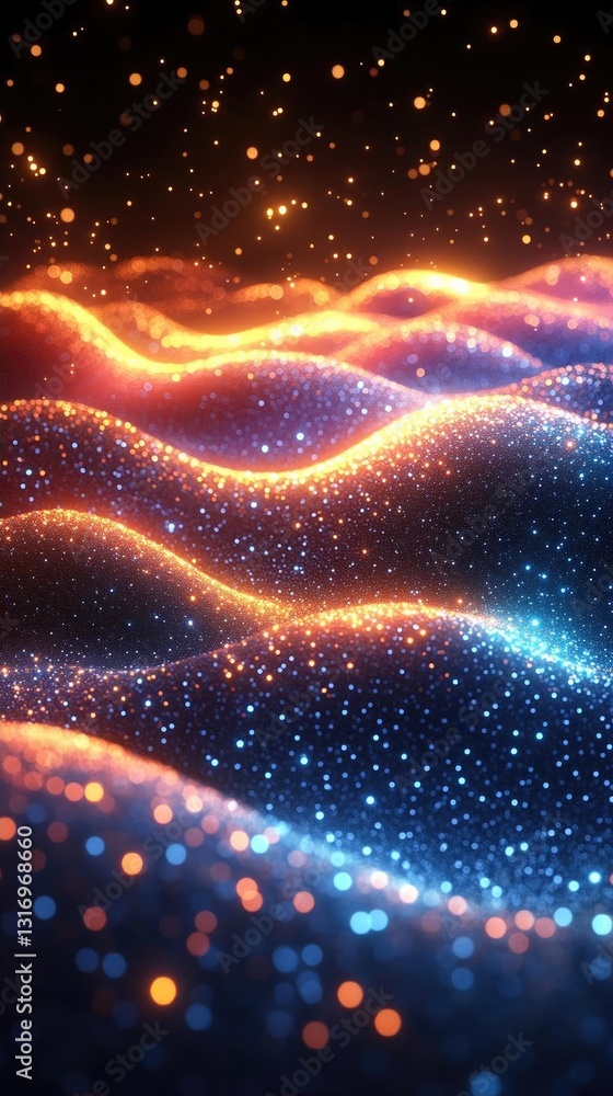 Poster vibrant abstract waves of light and color creating a mesmerizing digital landscape