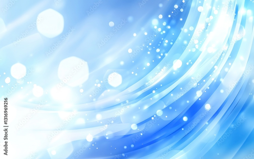 Poster abstract blue light wave background with bokeh.