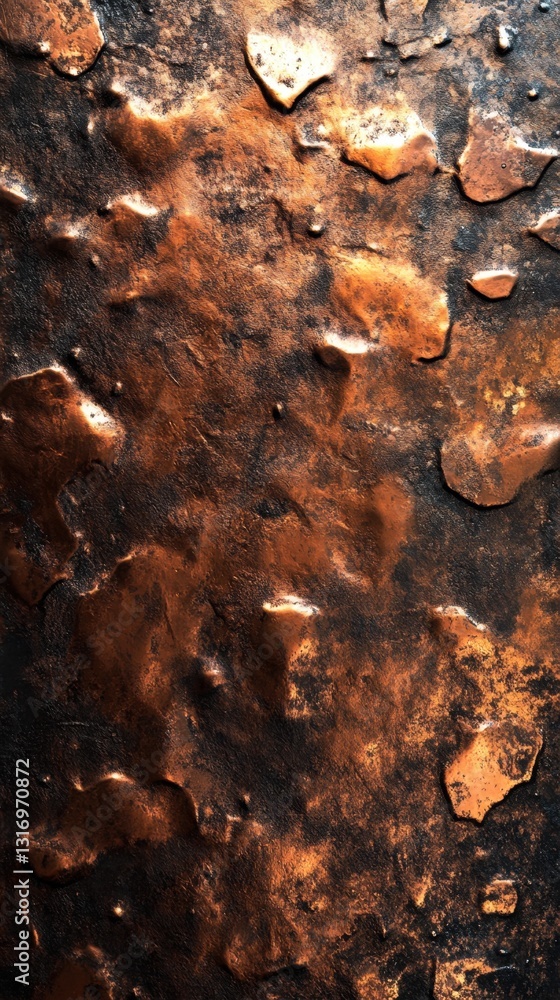 Poster abstract copper texture with dark shadows and metallic highlights creating a rugged and aged surface