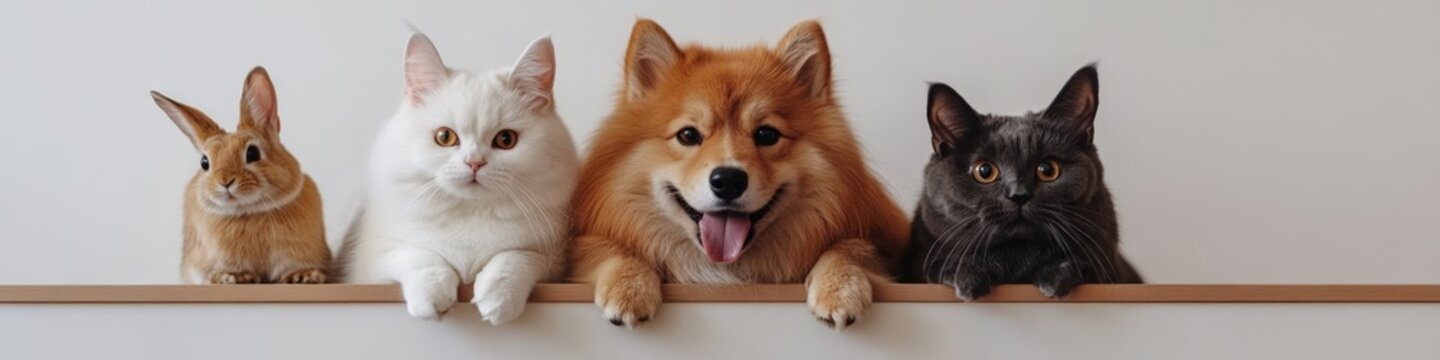 Animals Lined Up on a Shelf for National Pet Day.