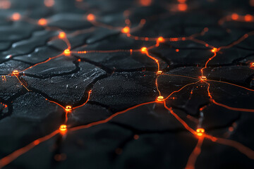 Abstract dark background with orange glowing network lines 3d art grid fire power nodes modern design