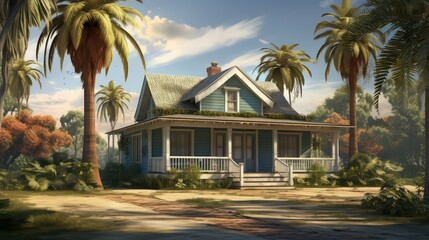 Fototapeta premium porch home with palm trees