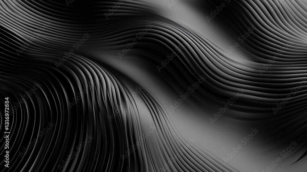 Aufkleber abstract black wave pattern: dynamic curving lines and shades of gray in a modern art design