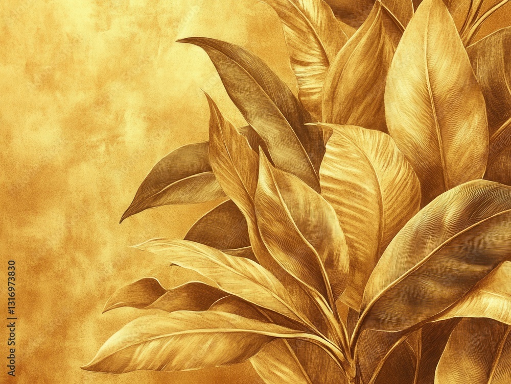Poster elegant golden leaves artfully arranged against a textured background creating a luxurious and sophi