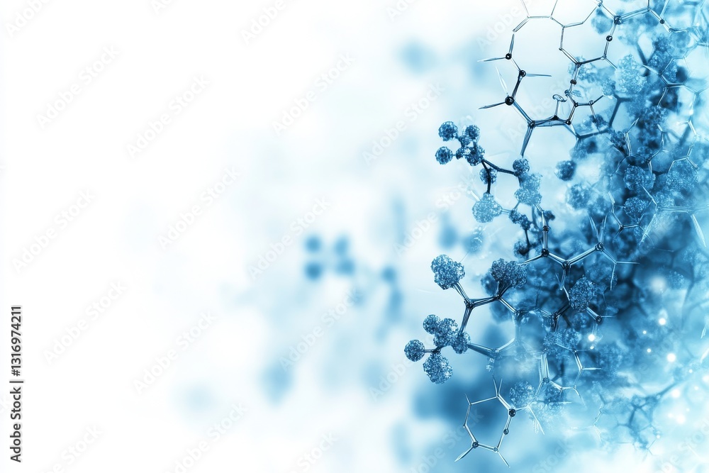 Poster futuristic abstract molecular structure with a light blue and white gradient background. concept of 