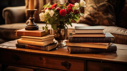 nostalgic books on coffee table