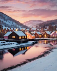 Fototapeta premium Enchanted Winter Village at Dusk