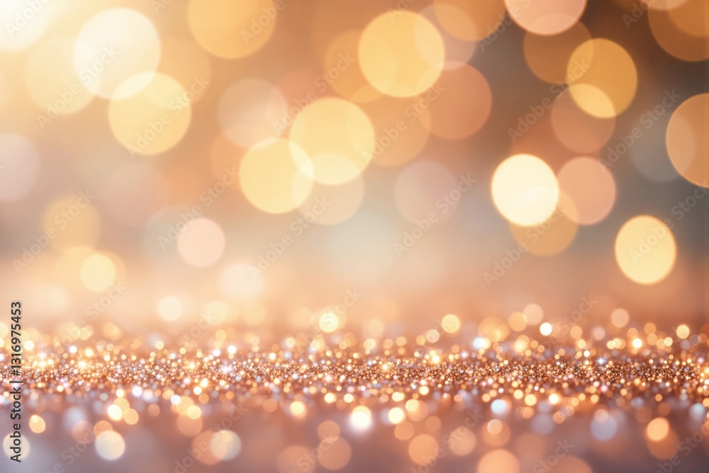Poster Golden glitter and bokeh lights on a soft background..