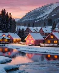 Fototapeta premium Enchanted Winter Village at Dusk