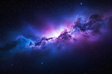 Fototapeta premium Stunning cosmic nebula with vibrant purple and blue light in starry space background.