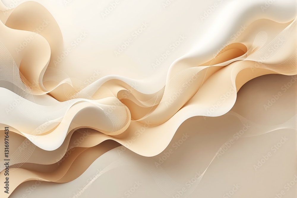 Poster Abstract beige and cream flowing wave background with light curves and soft gradients.