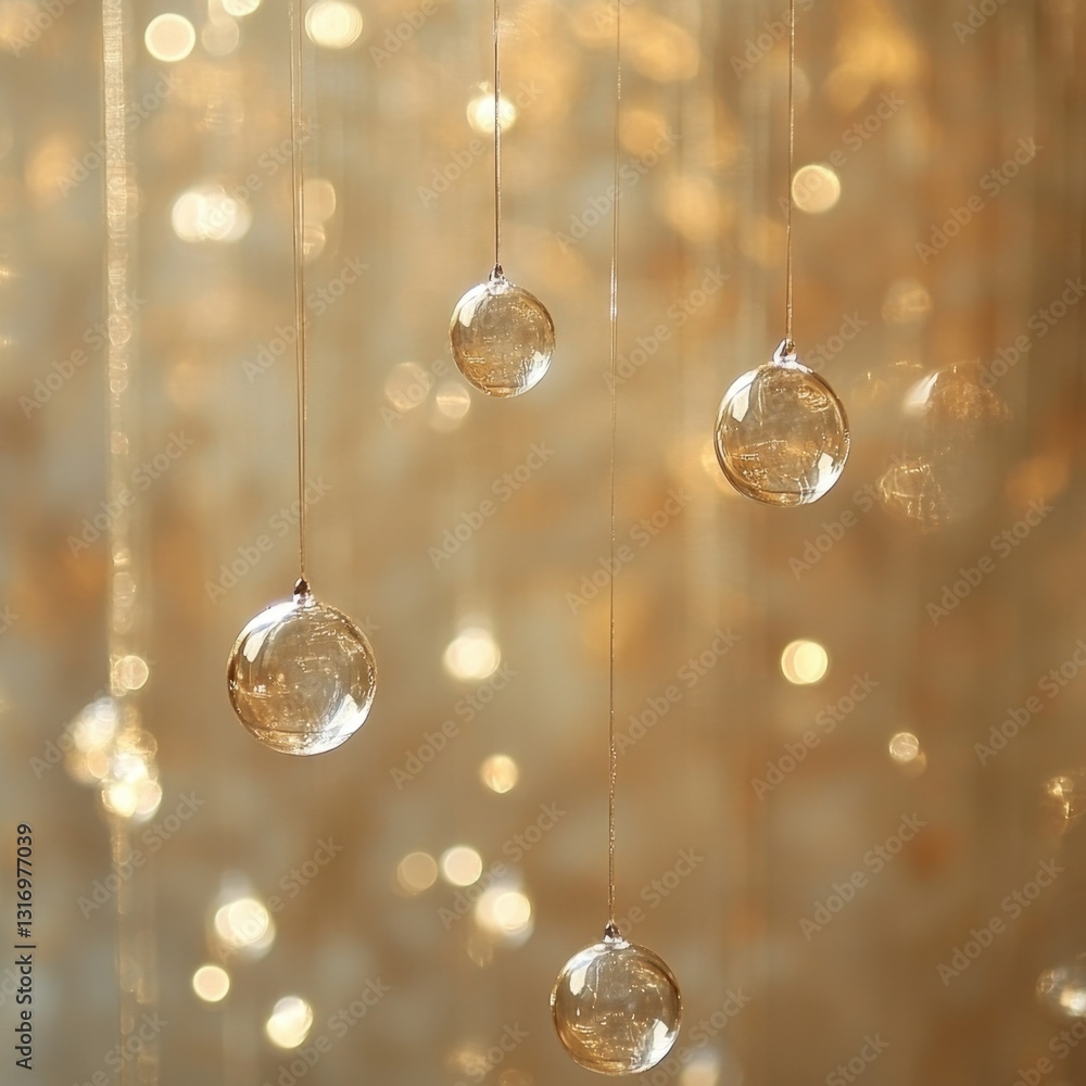 Poster elegant glass orbs suspended in a golden light creating a magical and festive atmosphere with a warm