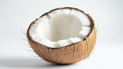 Coconut half on white background