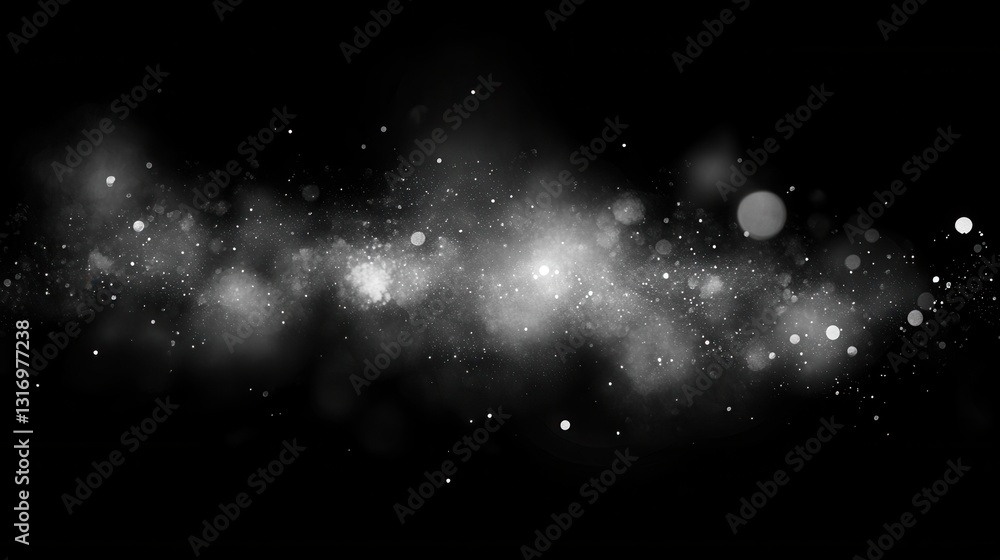 Poster ethereal cosmic dust cloud on black background creating a dreamy atmosphere with soft bokeh effect a