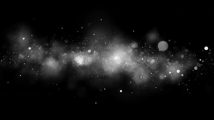 Obraz premium Ethereal cosmic dust cloud on black background creating a dreamy atmosphere with soft bokeh effect and monochrome color palette