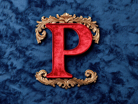 Elegant red p initial decorative design studio background close-up luxury style