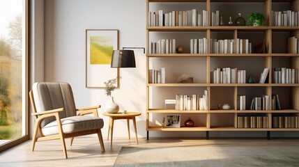 organized bookshelf in office