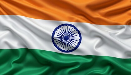 Detailed Close-Up of India's National Flag with Waving Fabric Texture
