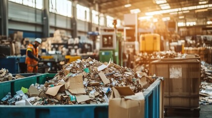 Obraz premium Waste Management Facility with Cardboard and Mixed Materials Recycling