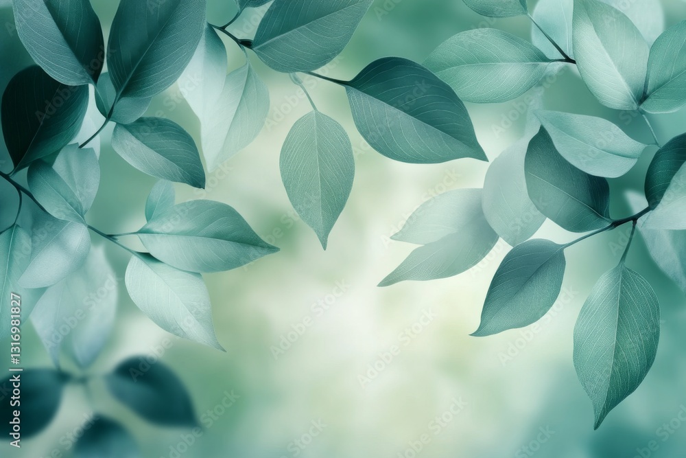 Aufkleber elegant green leaves with a soft gradient background, creating a calming and natural abstract compos