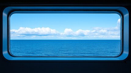 Serene Ocean Scenery Viewed from Inside a Moving Vessel.
