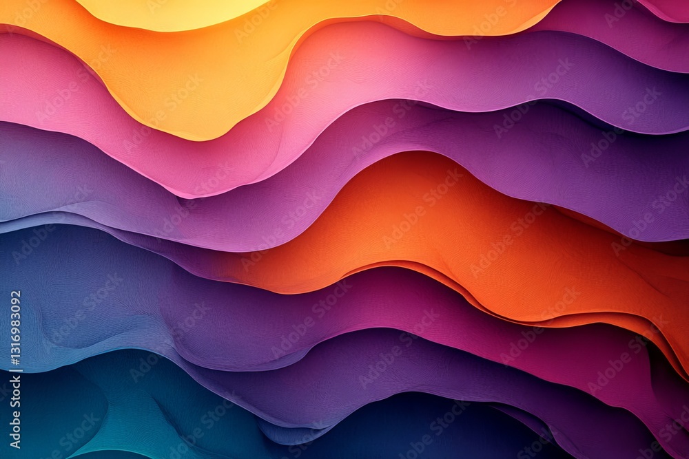 Poster colorful abstract waves with layered textures in shades of orange, purple, and blue. the fluid gradi