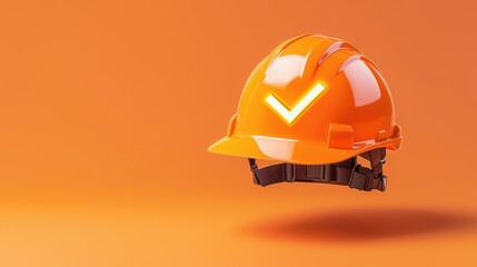 Bright Orange Safety Helmet with Check Mark on an Orange Background