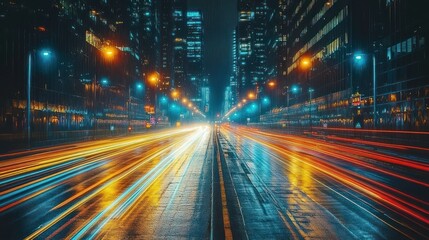 Obraz premium Urban highway at night with vibrant light trails
